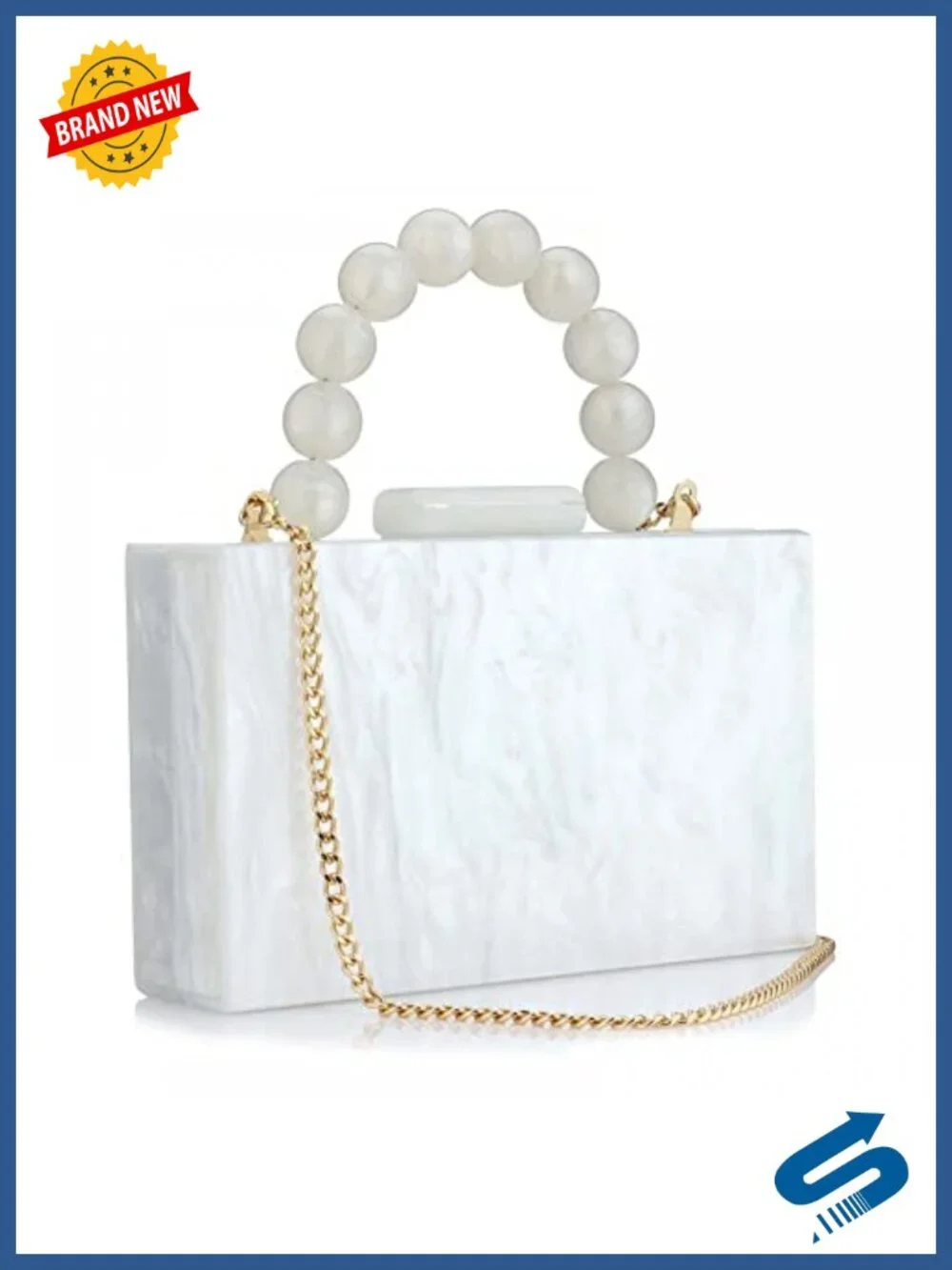Acrylic Evening Clutch Bag Marbling Handbag with Pearl Chain Formal Wedding